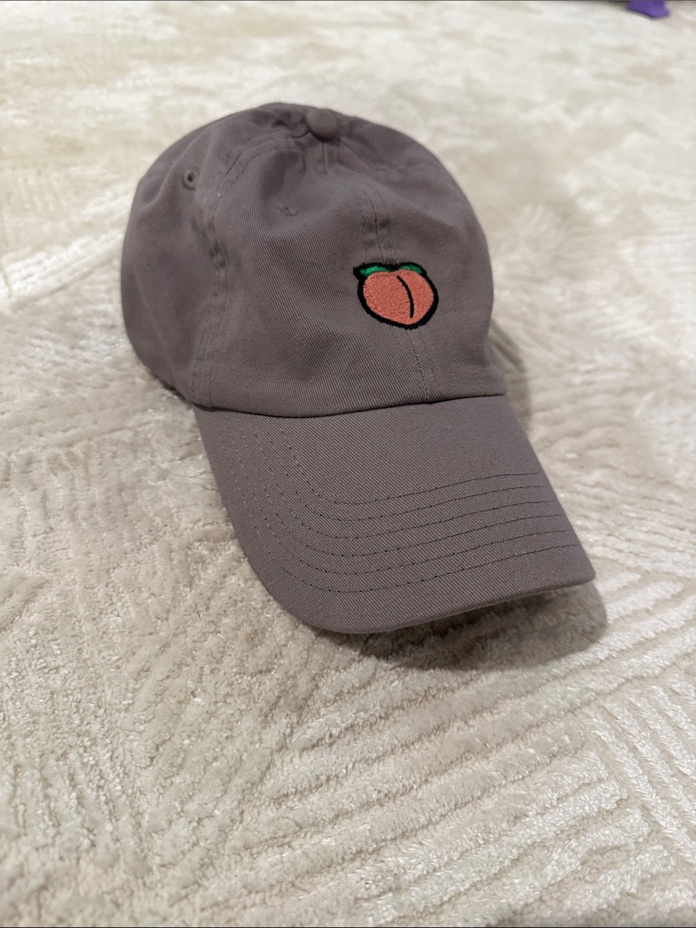 Embroidered Peach Baseball Cap in Gray